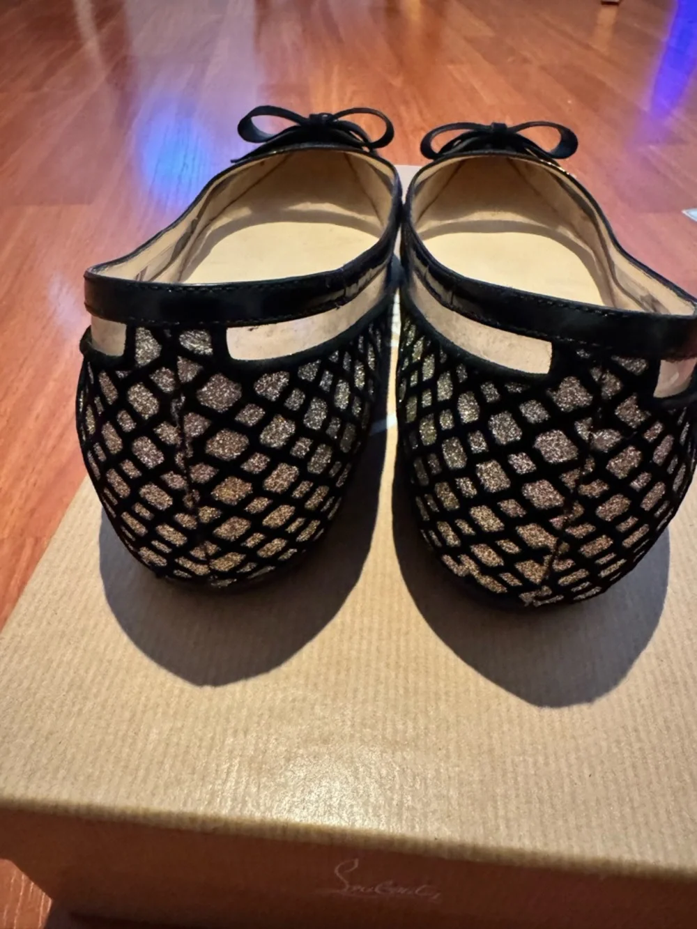 Christian Louboutin Floque Women's Glitter Flats with Bow - Picture 4 of 9